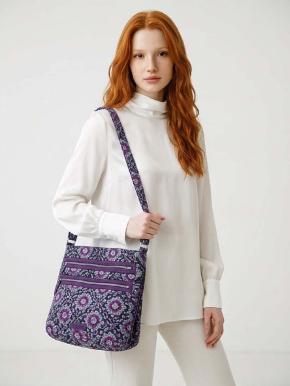 Vera Bradley Triple Zip Hipster Crossbody Bag in Lilac Medallion - Picture 2 of 6
